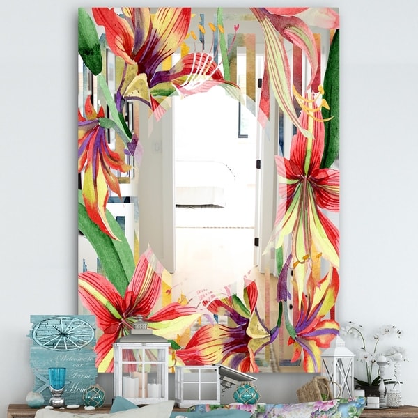 Designart 'Elementary Botanicals 3' Farmhouse Mirror - Large Wall Mirror - Multi