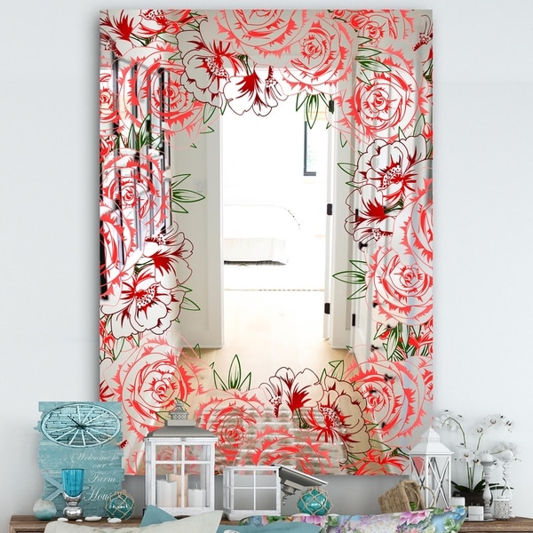Designart 'Garland Vivid 2' Farmhouse Mirror - Large Wall Mirror - Red
