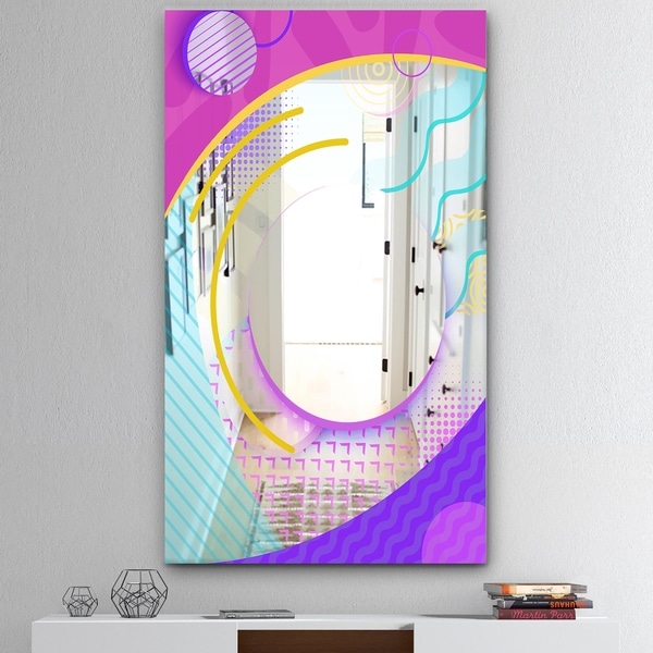Designart 'Spacy Dimensions 8' Mid-Century Mirror - Large Wall Mirror - Pink