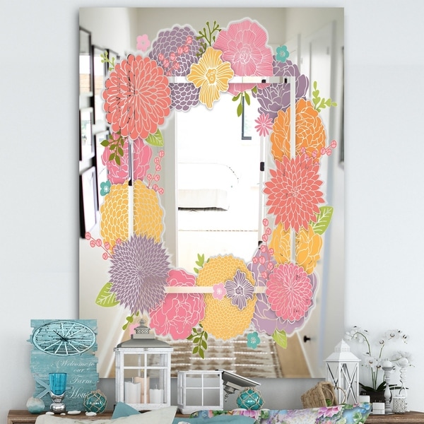 Designart 'Garland Sweet 10' Farmhouse Mirror - Large Mirror - Pink