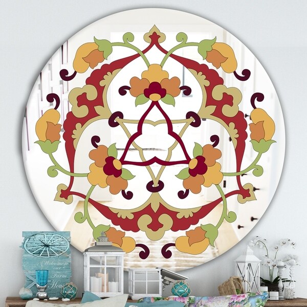 Designart 'Highs and Lows Pattern' Traditional Mirror - Oval or Round Wall Mirror - Red