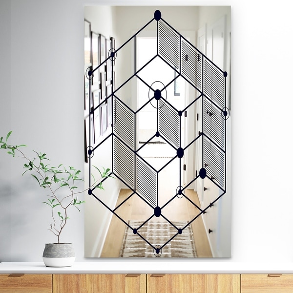 Designart 'Dimentional Navy Blue Cube' Industrial Mirror - Large Wall Mirror - Black