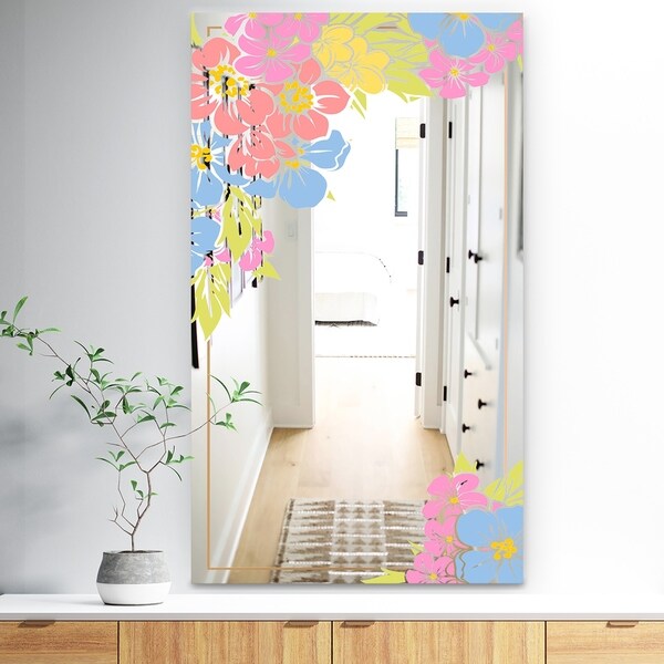 Designart 'Garland Sweet 18' Traditional Mirror - Large Mirror - Pink