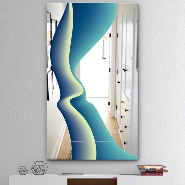 Designart 'Nebulous Waves 9' Mid-Century Mirror - Wall Mirror - Blue