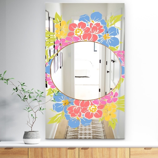 Designart 'Garland Sweet 19' Traditional Mirror - Large Mirror - Pink