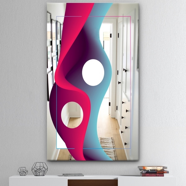 Designart 'Nebulous Waves 10' Mid-Century Mirror - Large Wall Mirror - Red