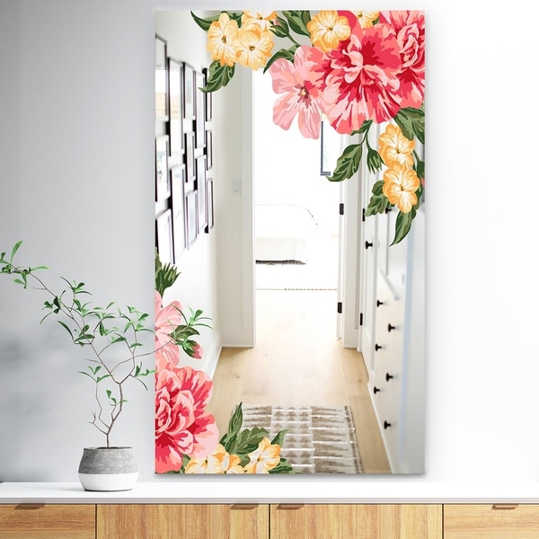 Designart 'Garland Vivid 15' Traditional Mirror - Vanity Mirror - Pink