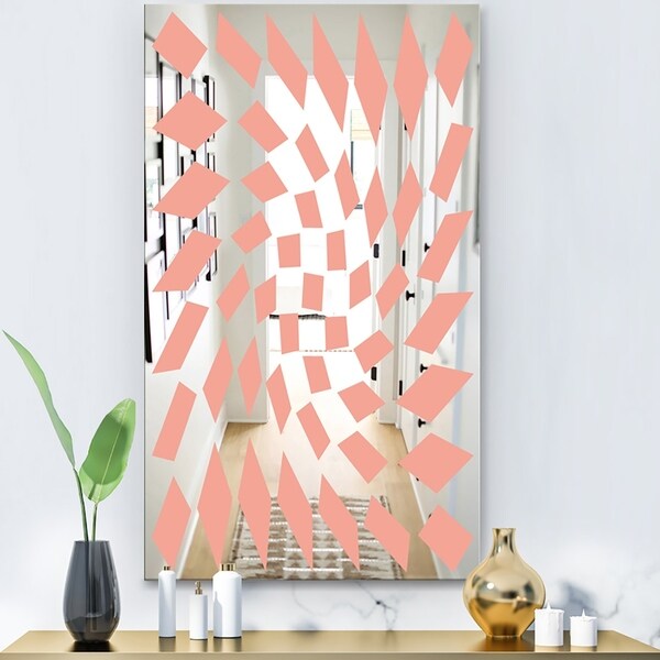 Designart 'Triangular Diamond Whirl 2' Modern Mirror - Contemporary Large Wall Mirror - Pink