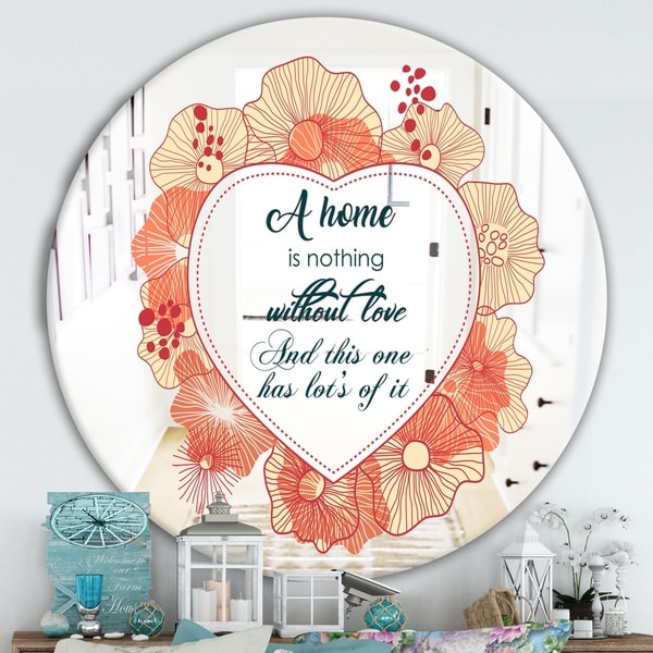 Designart 'A Home Of Love. Flower Heart' Cabin & Lodge Mirror - Round Wall Mirror - Multi