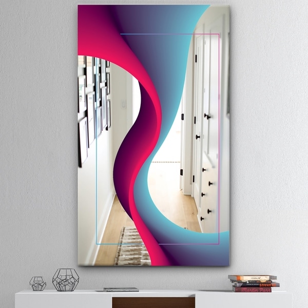 Designart 'Nebulous Waves 4' Mid-Century Mirror - Large Wall Mirror - Blue