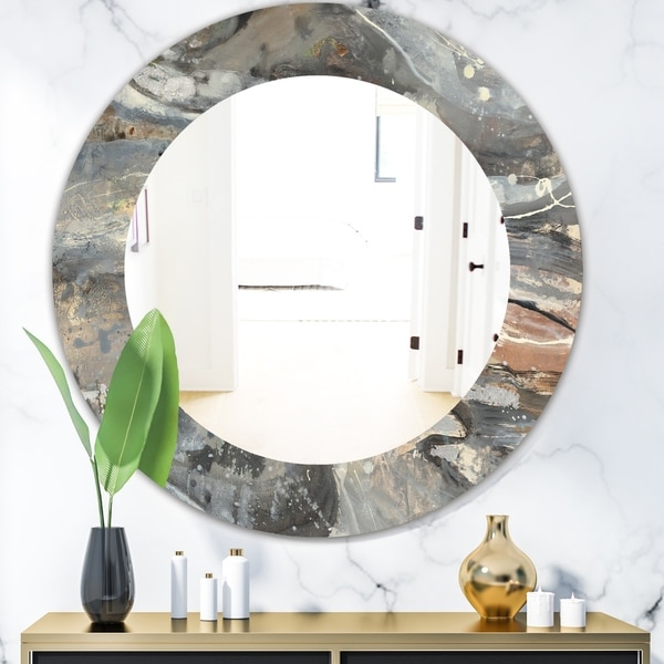 Designart 'Fire and Ice Minerals VI' Modern Mirror - Frameless Oval or Round Wall Mirror - Multi