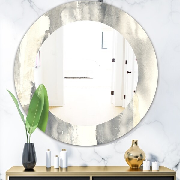 Designart 'Gold Glamour Direction I' Modern Mirror - Frameless Oval or Round Wall Mirror - Grey