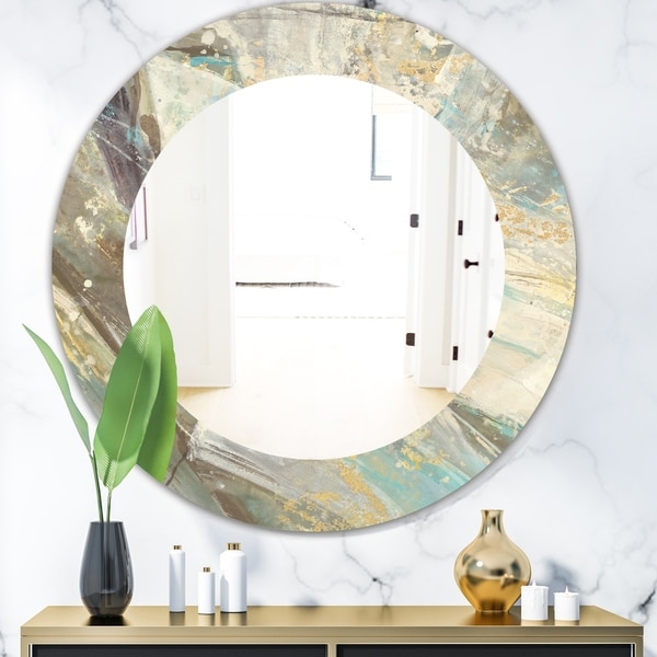 Designart 'Blue Geometric Water' Modern Mirror - Frameless Oval or Round Wall Mirror - Multi