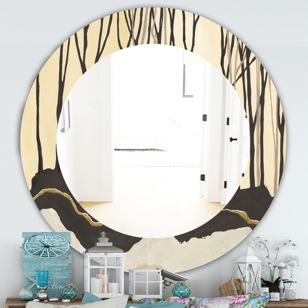 Designart 'Geometric Forest' Farmhouse Mirror - Frameless Oval or Round Wall Mirror - Multi