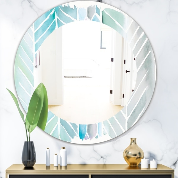 Designart 'Watercolor Geometric Swatch Element IV' Mid-Century Mirror - Frameless Oval or Round Wall Mirror