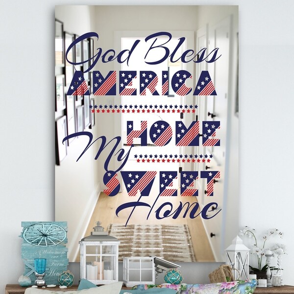 Designart 'God Bless America My Home' Cabin and Lodge Mirror - Large Wall Mirror - Multi