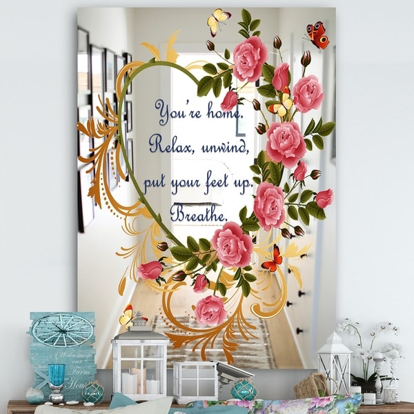 Designart 'You Are Home. Breathe. Flower Heart' Cabin and Lodge Mirror - Large Wall Mirror - Multi