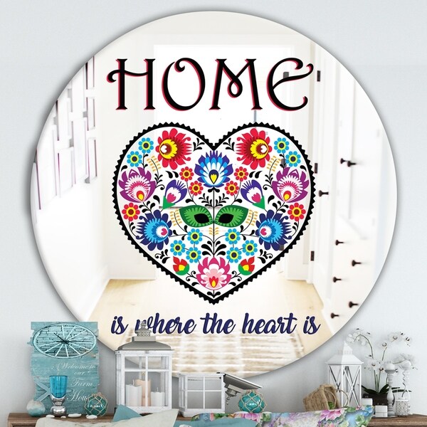 Designart 'Home Is Where The Heart Is II' Cabin and Lodge Mirror - Round Wall Mirror - Multi