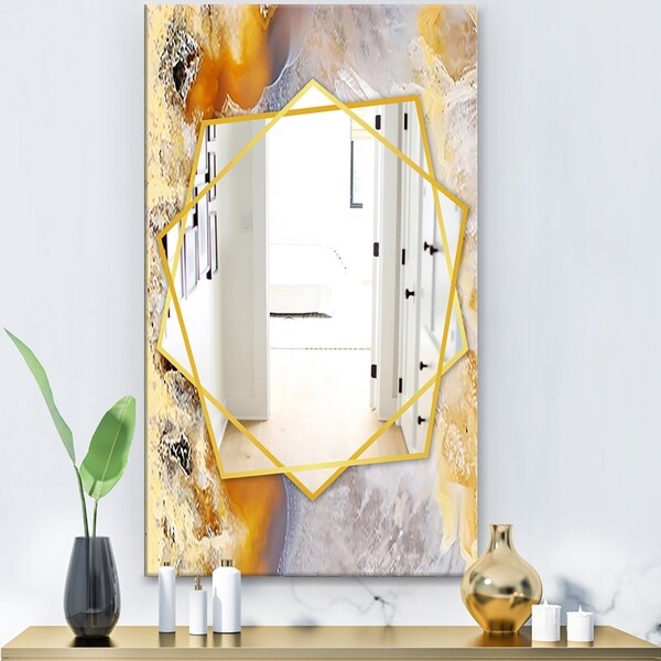 Designart 'Natural Brown Agate With Macro Crystals' Modern Mirror - Frameless Contemporary Wall Mirror - White