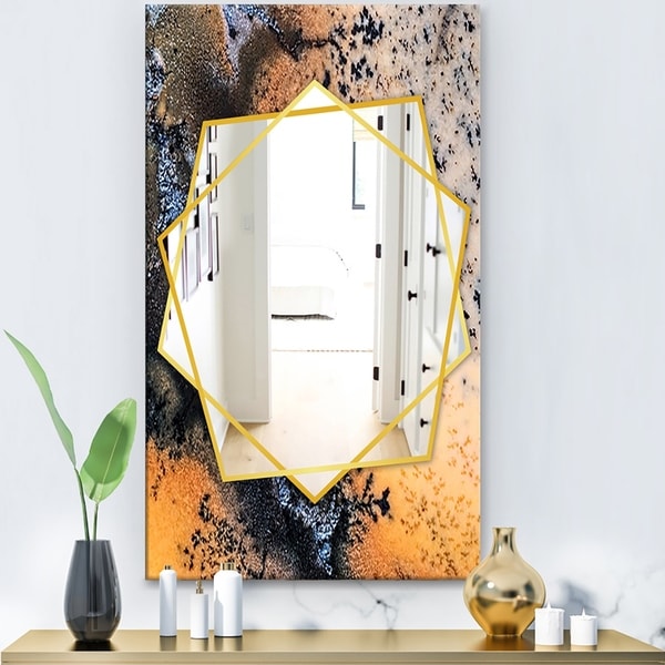 Designart 'Moss Agate Close Up' Modern Mirror - Frameless Contemporary Wall Mirror - Gold