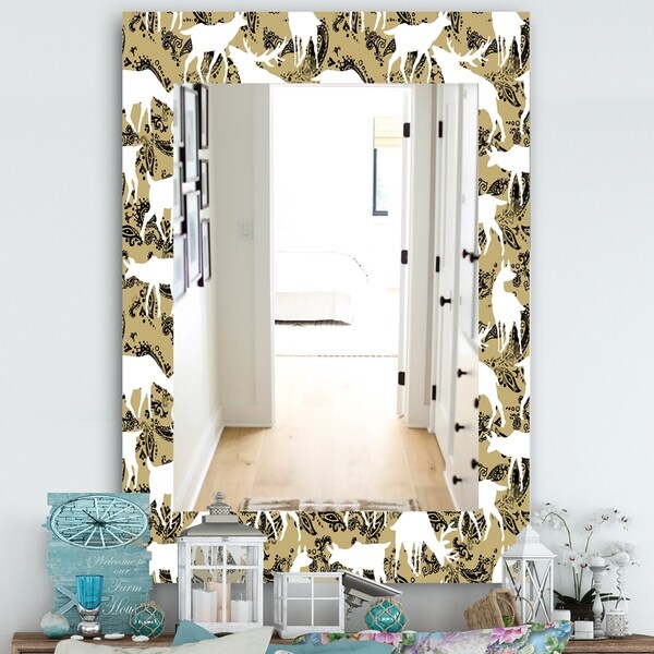 Designart 'Wild Animals Pattern' Farmhouse Mirror - Frameless Vanity Mirror - White