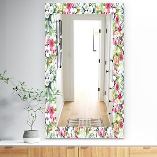 Designart 'Pink Blossom 2' Traditional Mirror - Frameless Wall Mirror - White