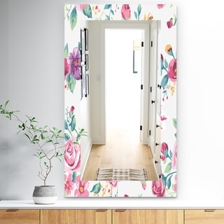 Designart 'Pink Blossom 31' Traditional Mirror - Frameless Wall Mirror - Pink