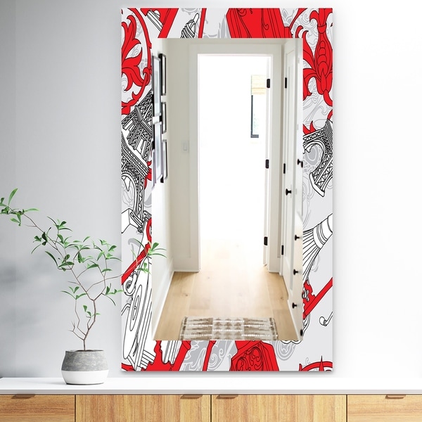Designart 'Drawing Of Paris With Red Keys' Traditional Mirror - Frameless Vanity Mirror
