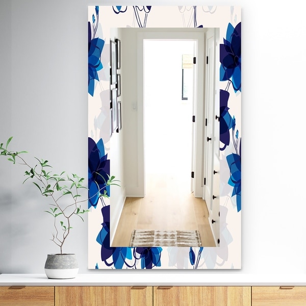Designart 'Abstract Blue Flowers' Traditional Mirror - Frameless Wall Mirror