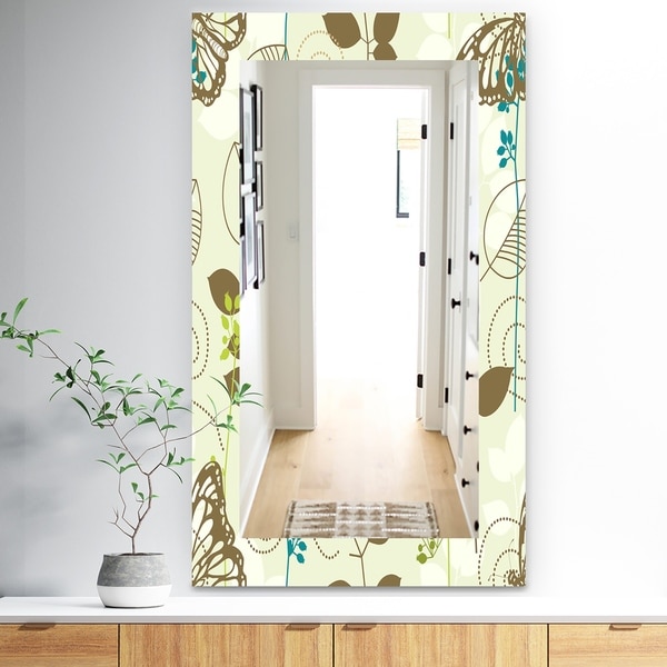 Designart 'Vintage Blue Butterfly On Brown Leaves' Traditional Mirror - Frameless Wall Mirror