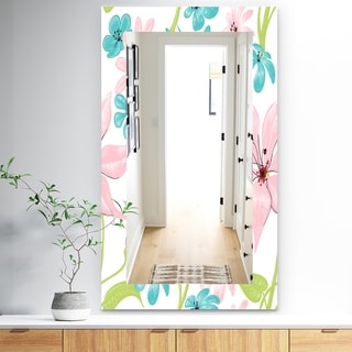 Designart 'Pink Blossom 32' Traditional Mirror - Frameless Wall Mirror - Pink
