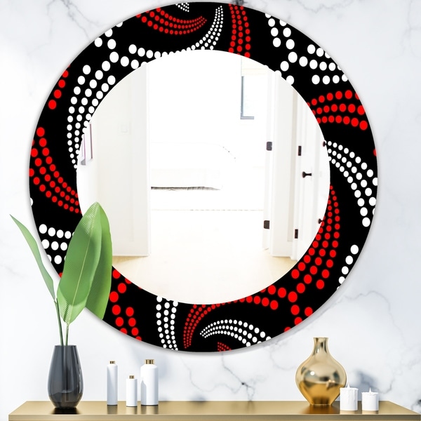 Designart 'Obsidian Impressions 7' Bohemian and Eclectic Mirror - Frameless Oval or Round Wall Mirror - Red