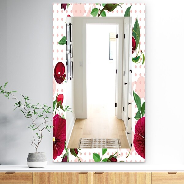 Designart 'Pansies Cherries and Roses On Pink Dotted' Traditional Mirror - Frameless Wall Mirror