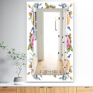 Designart 'Pink Blossom 34' Traditional Mirror - Frameless Wall Mirror - Pink