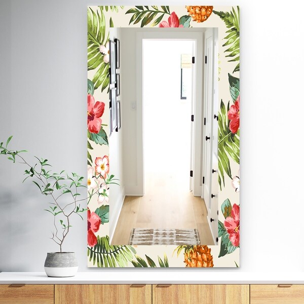 Designart 'Tropical Mood Pineapple 7' Bohemian and Eclectic Mirror - Frameless Wall Mirror - Green