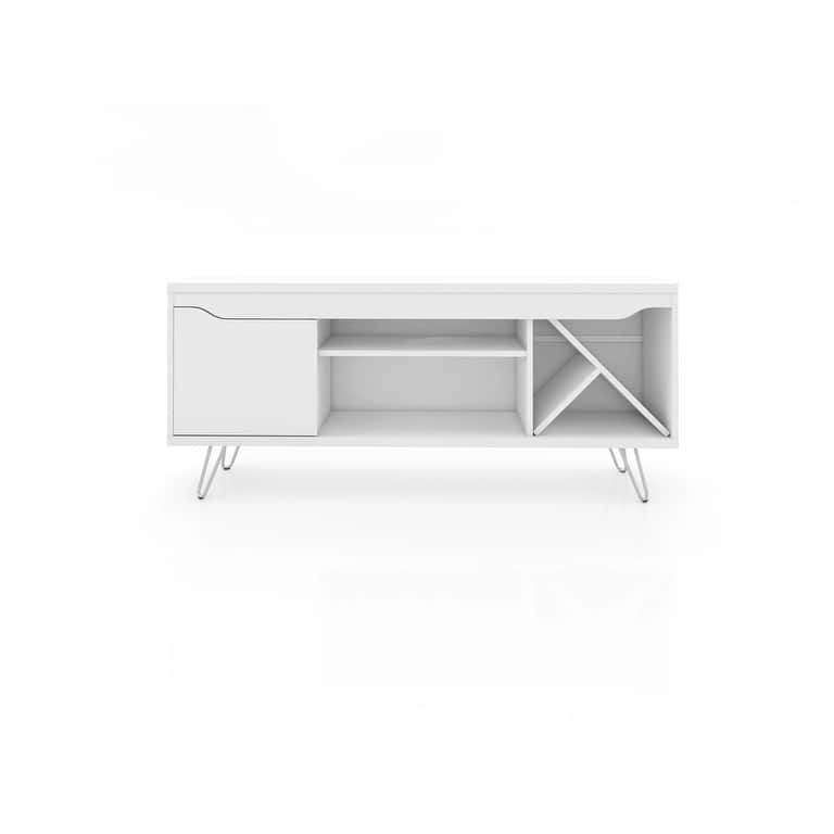 Baxter Mid Century- Modern 53.54 In. Wine Rack Media Cabinet Console - White