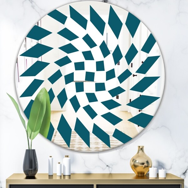 Designart 'Triangular Diamond Whirl 1' Mid-Century Mirror - Oval or Round Wall Mirror - Blue