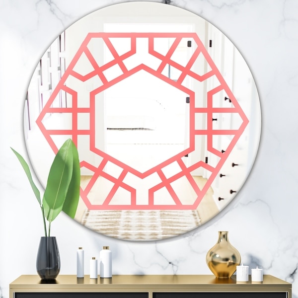 Designart 'Hexed' Modern Mirror - Contemporary Oval or Round Wall Mirror - Pink