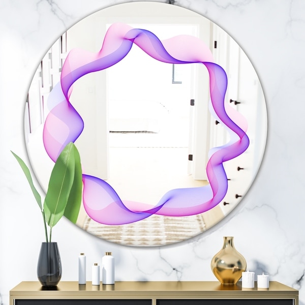 Designart 'Abstract Round Purple' Modern Mirror - Contemporary Oval or Round Wall Mirror - Purple