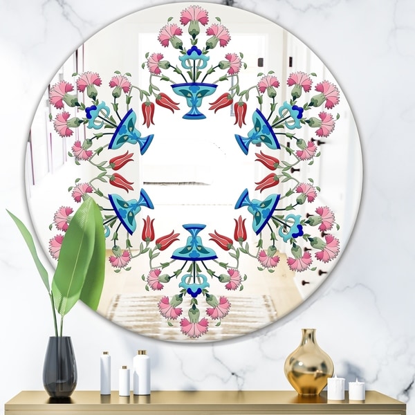 Designart 'Pick Me Up A Daisy' Bohemian and Eclectic Mirror - Oval or Round Wall Mirror - Blue