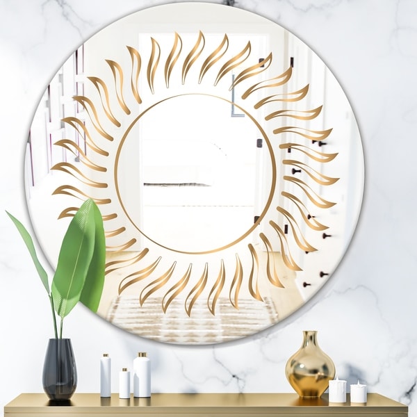 Designart 'Golden Rays' Glam Mirror - Oval and Circle Wall Mirror - Gold