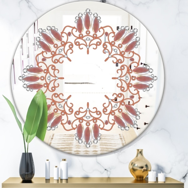 Designart 'Neutral Color Pattern' Glam Mirror - Oval and Circle Wall Mirror - Bronze
