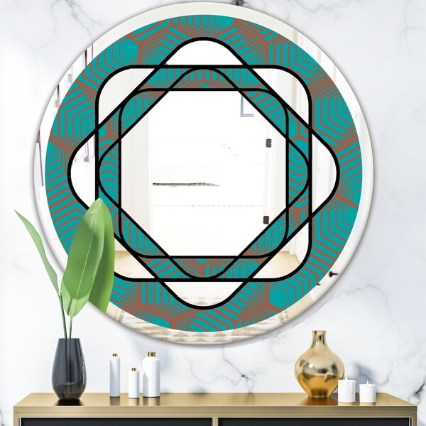 Designart 'Monochrome Hipster Fashion Design' Mid-Century Mirror - Oval or Round Vanity Mirror - Blue