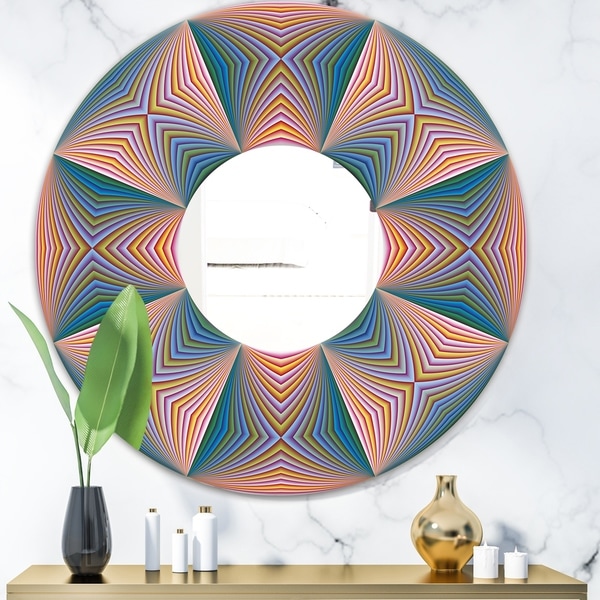 Designart 'Illusion Multicolor II' Mid-Century Mirror - Oval or Round Wall Mirror - Multi
