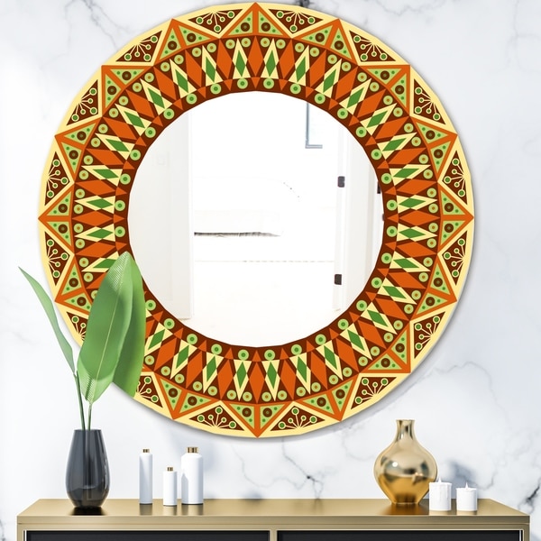 Designart 'Beige Brown and Orange' Modern Mirror - Oval or Round Wall Mirror - Multi