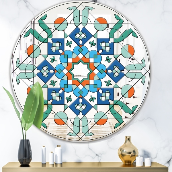 Designart 'Green Glass Pattern' Mid-Century Mirror - Oval and Circle Wall Mirror - Blue