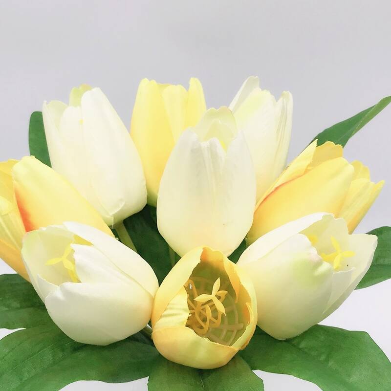 Enova Home Artificial Silk Tulips Fake Flowers Centerpiece in Clear Glass Vase with Faux Water for Home Office Decor