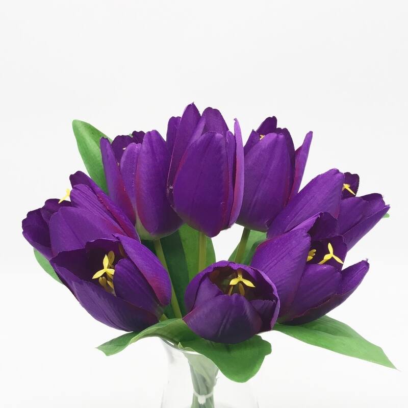 Enova Home Artificial Silk Tulips Fake Flowers Centerpiece in Clear Glass Vase with Faux Water for Home Office Decor