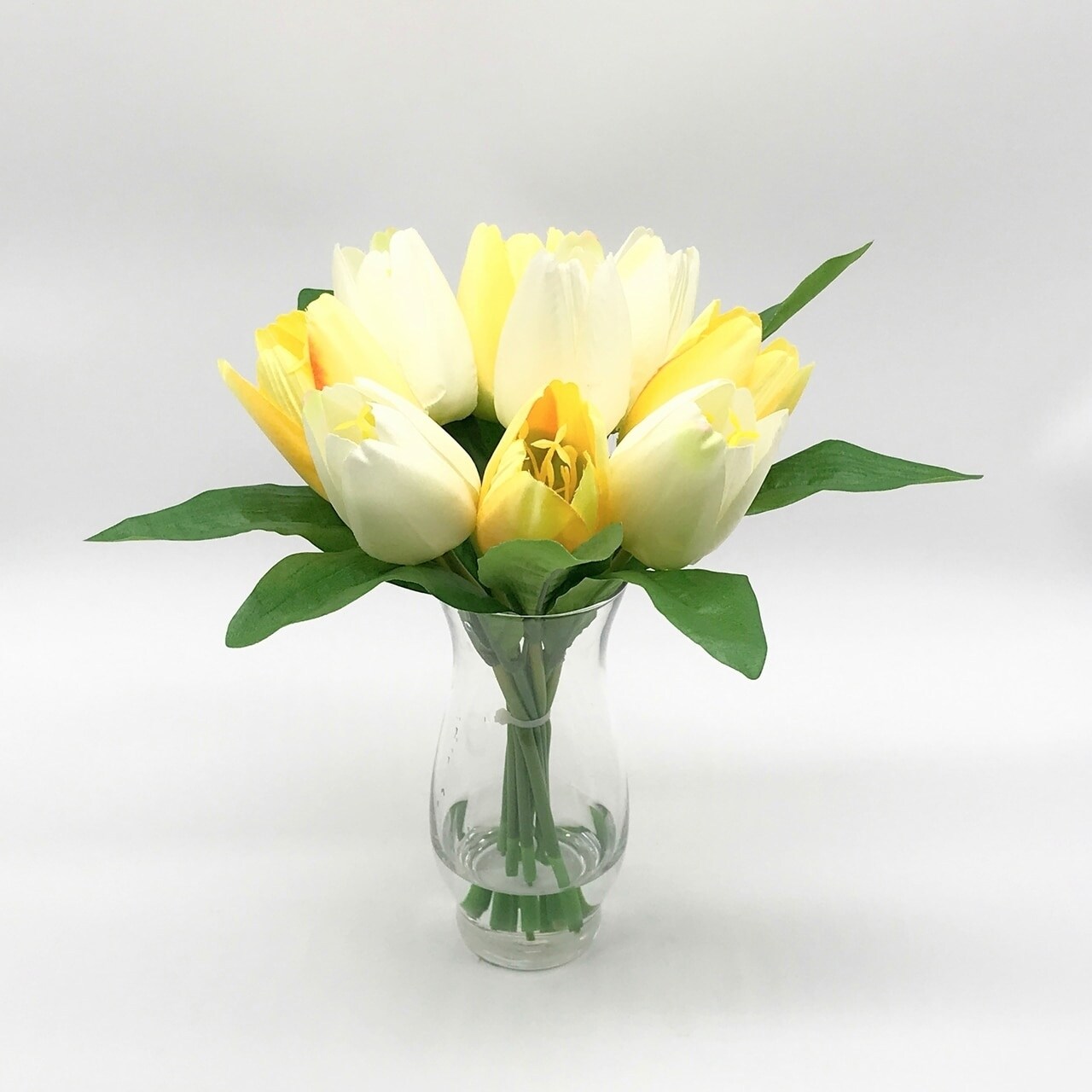 Yellow Flowers Artificial with Clear Gray Glass Vase 