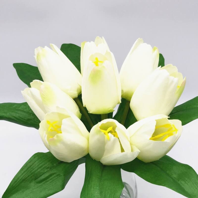 Enova Home Artificial Silk Tulips Fake Flowers Centerpiece in Clear Glass Vase with Faux Water for Home Office Decor